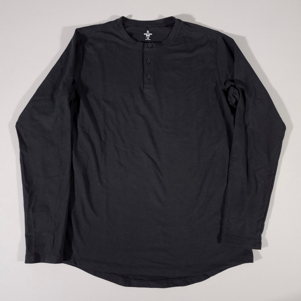 Western Rise Henley Shirt Mens Medium Black Long Sleeve Cotton Blend Stretch